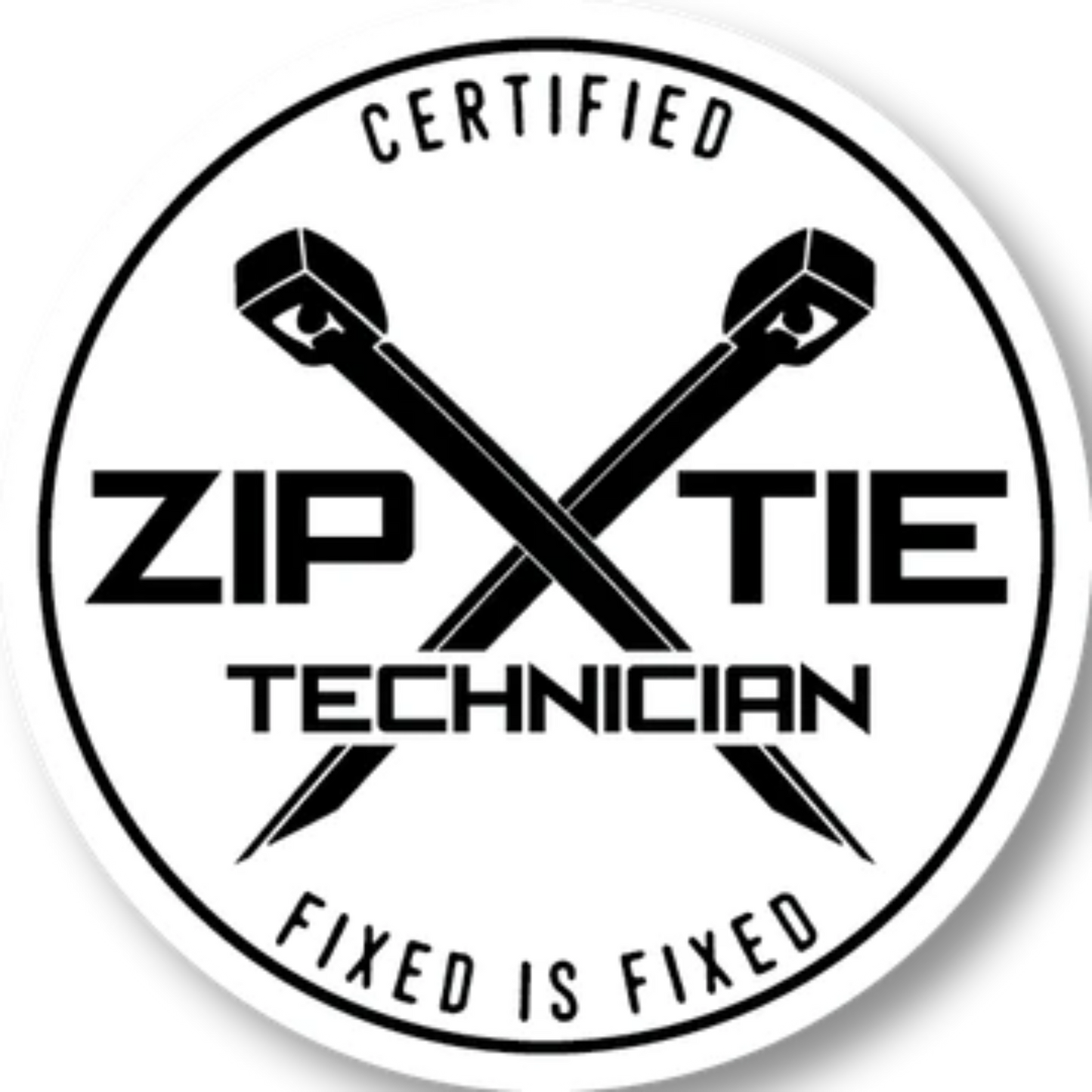 Certified Zip Tie Technician Funny Toolbox Sticker 3.5" x 3.5"